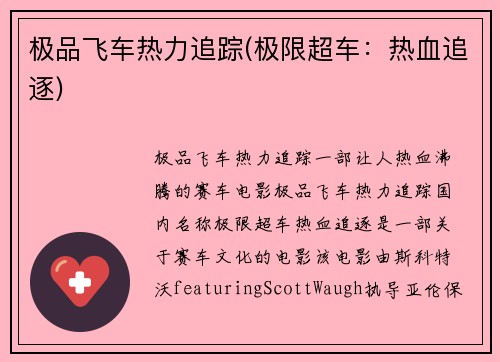 极品飞车热力追踪(极限超车：热血追逐)