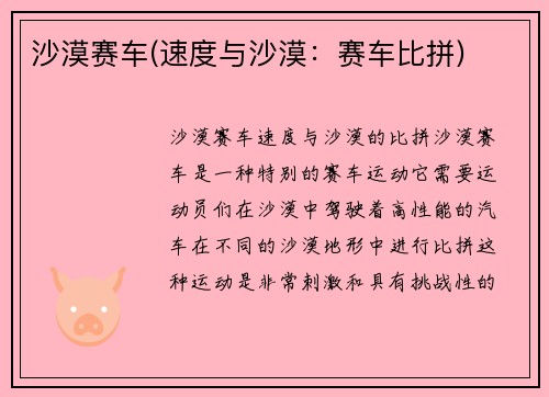 沙漠赛车(速度与沙漠：赛车比拼)
